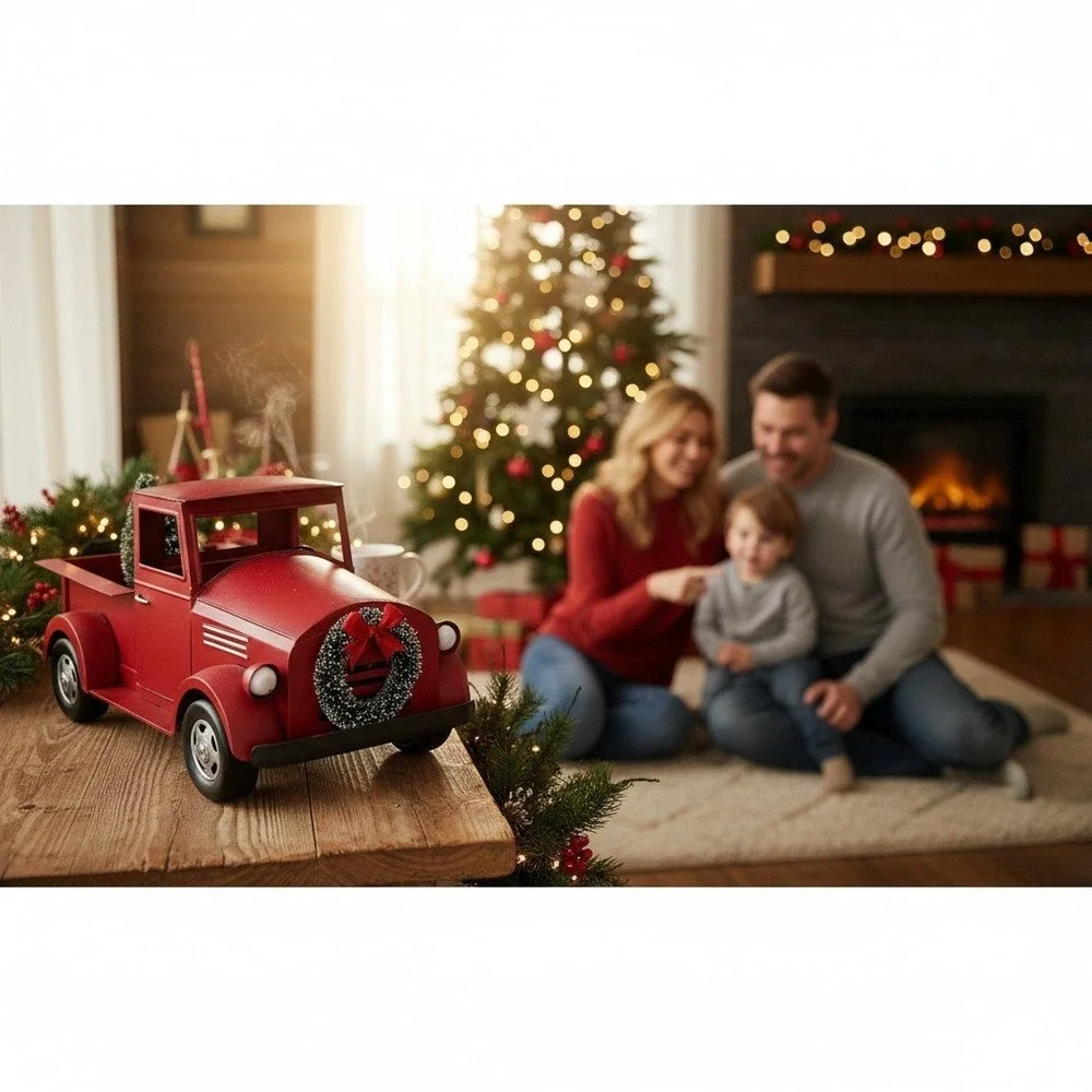 Target Christmas Decor Truck Red Excellent Vintage Style Metal Wreath